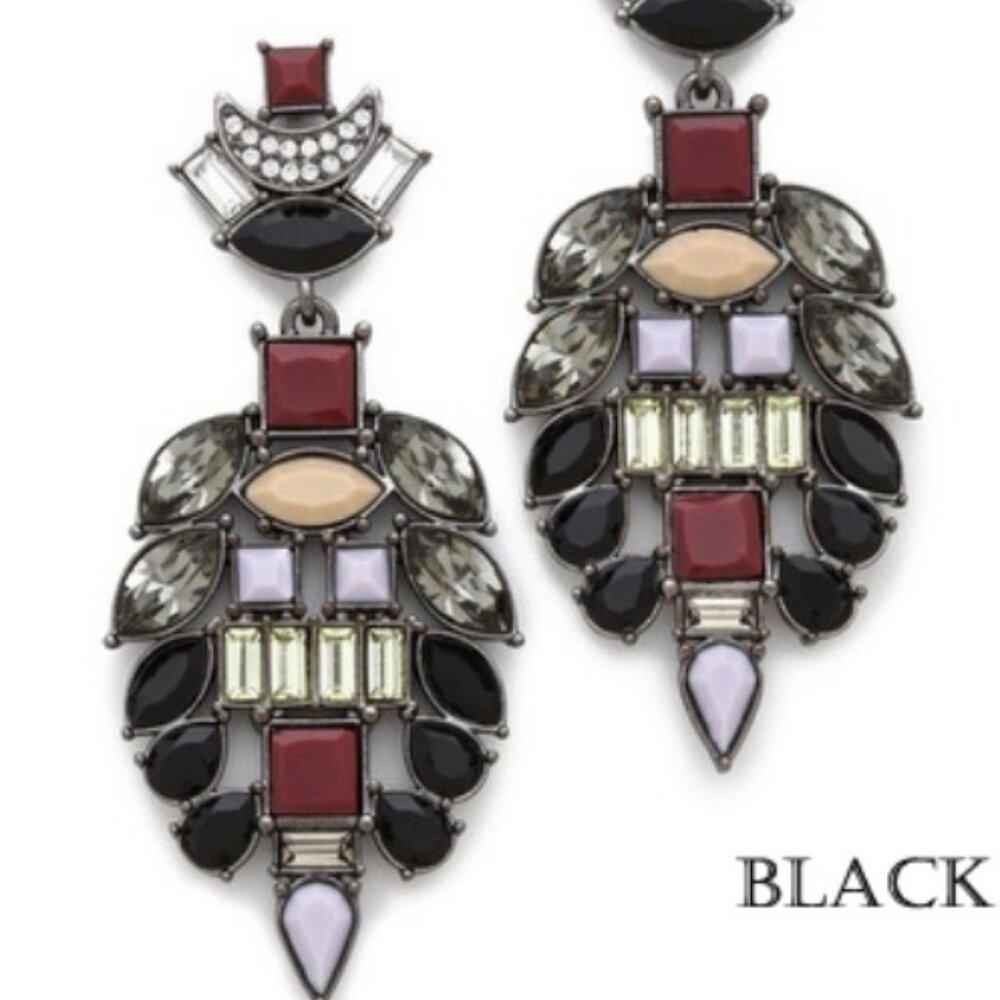 Artistic Gem Earrings - Black